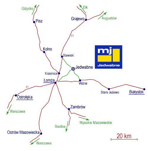 Siedziba znajduje się ok. 2 km od Jedwabnego, w kierunku Łomży.